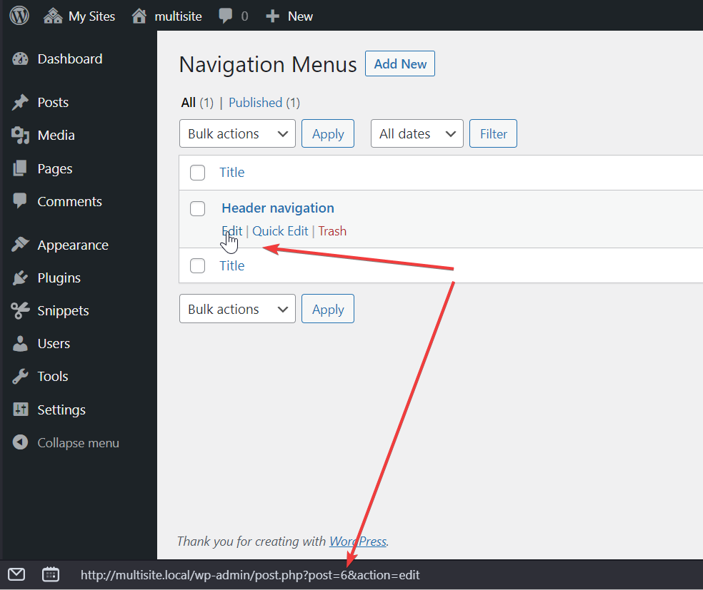 How to find Menu ID in WordPress admin foro the Site Editor or Block based theme